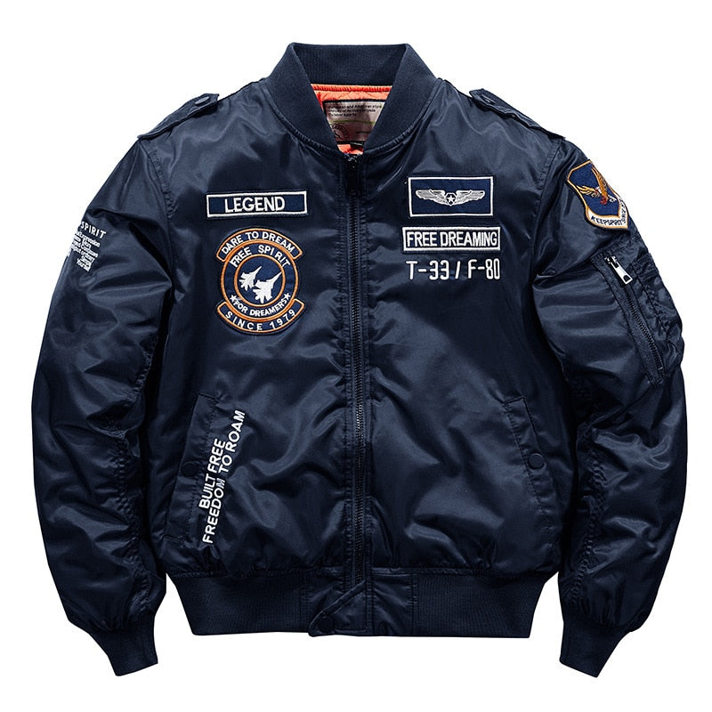 Chaqueta de hip hop para hombre de alta calidad, gruesa, azul marino, blanca, militar, motocicleta Ma-1, aviador, piloto, chaqueta de bombardero de béisbol para hombre