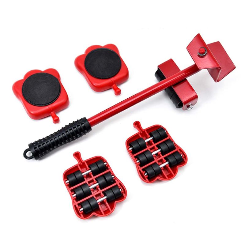 Furniture Mover Tool Transport Lifter Heavy Stuffs Moving Wheeled Roller Bar Set