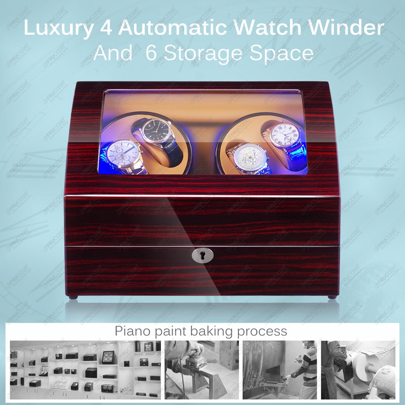 FRUCASE Watch Winder para relojes automáticos Nueva versión 4+6 Caja de reloj de madera Relojes Colector de almacenamiento