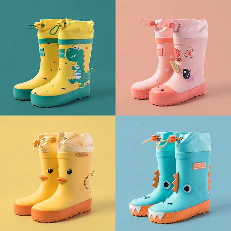 Unicorn Kids Rain Boots Boy Girl Waterproof Shoes New Cartoon Printed Fashion Children Rubber Boots With Calf Waterproof Cover