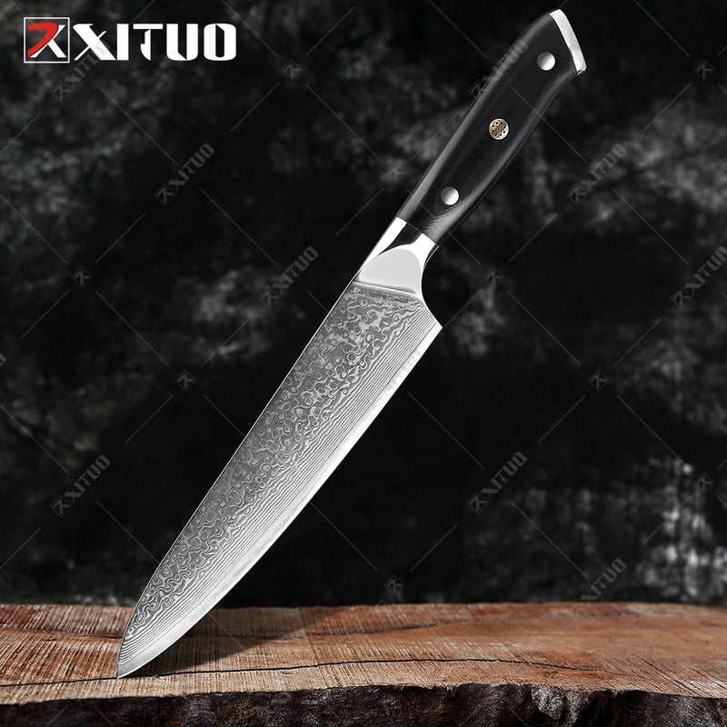 XITUO Damasco Chef cuchillo 1-8 piezas profesional Japón Sankotu Cleaver hueso cuchillos utilidad Kiritsuke pelado cuchillo de cocina