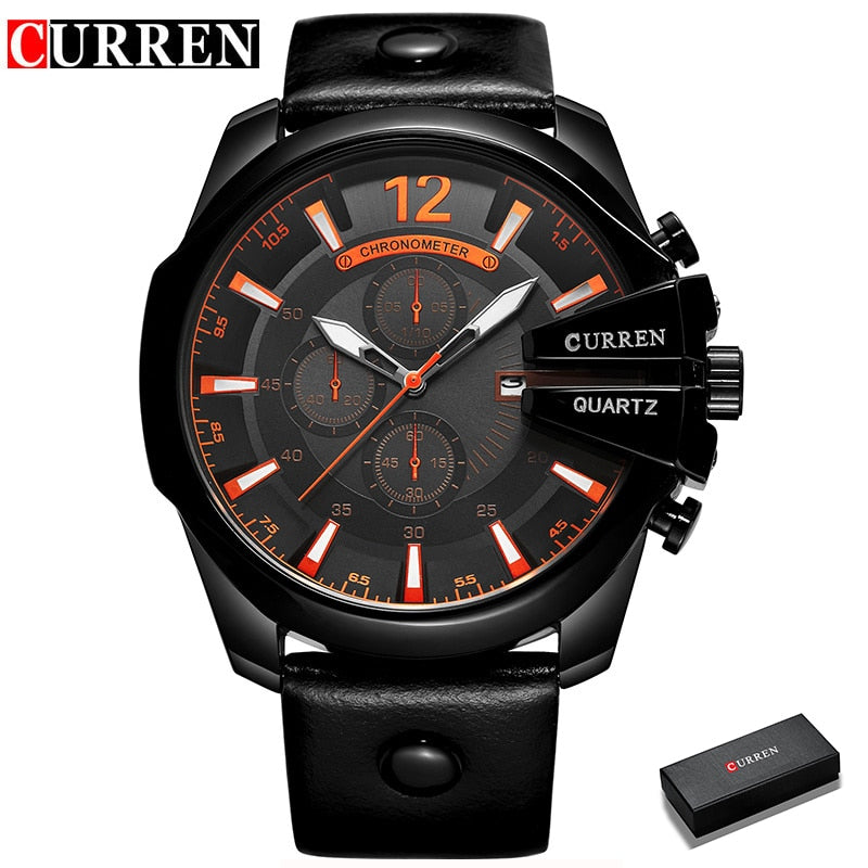 Hombres Marca de lujo CURREN Nueva moda Casual Deportes Relojes Diseño moderno Reloj de pulsera de cuarzo Correa de cuero genuino Reloj masculino