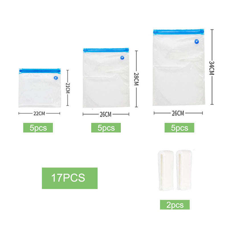 17/20Pcs Vacuum Sealer Bags Reusable Food Storage bag Household Vacuum Food Sealer Ziplock Bag With Hand Pump Sealing Clips