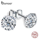 bamoer HOT SALE Basic Wedding Stud Earrings Solid Silver 925 Clear Cubic Zirconia Women Statement Earrings BSE166