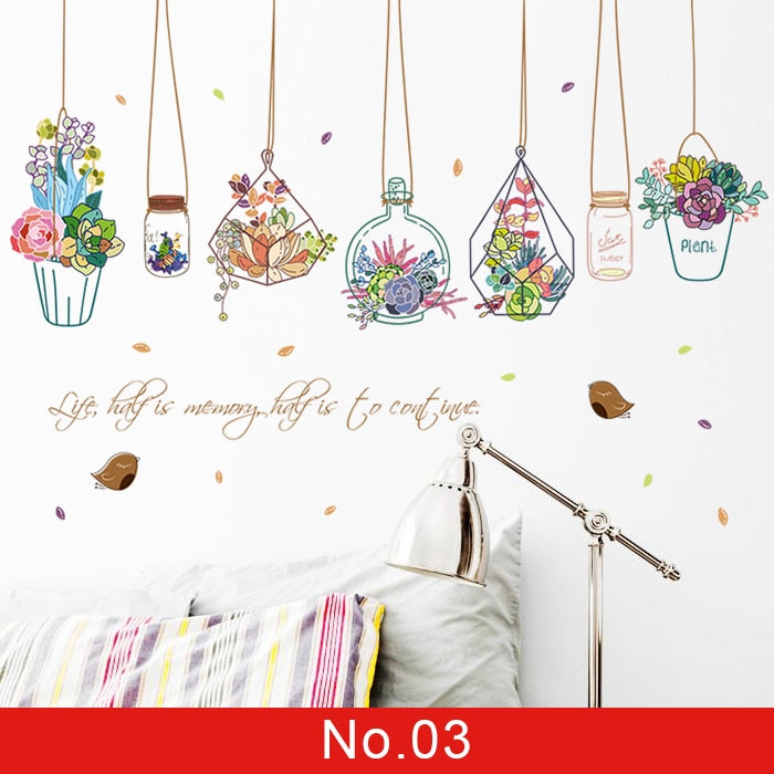 24 estilos Serie de plantas Pegatinas de pared para sala de estar Dormitorio Hojas verdes Calcomanías de pared extraíbles Vinilo DIY Murales ecológicos