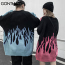 GONTHWID Hip Hop Sweaters Fire Flame Knitted Sweater Jumpers Streetwear Harajuku 2022 Mens Fashion Casual Pullover Tops Coats