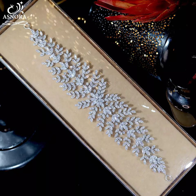 ASNORA Wedding 3A Cubic Zirconia Soft Headband Green Hair Accessories High Quality CZ Bridal Tiara Crown Jewelry For Women