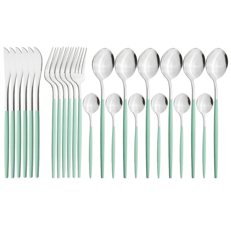 24 unids/set de vajilla de acero inoxidable, juego de cubiertos dorados, cuchillo de cena, tenedor, cuchara de café, vajilla, juegos de cubiertos de cocina