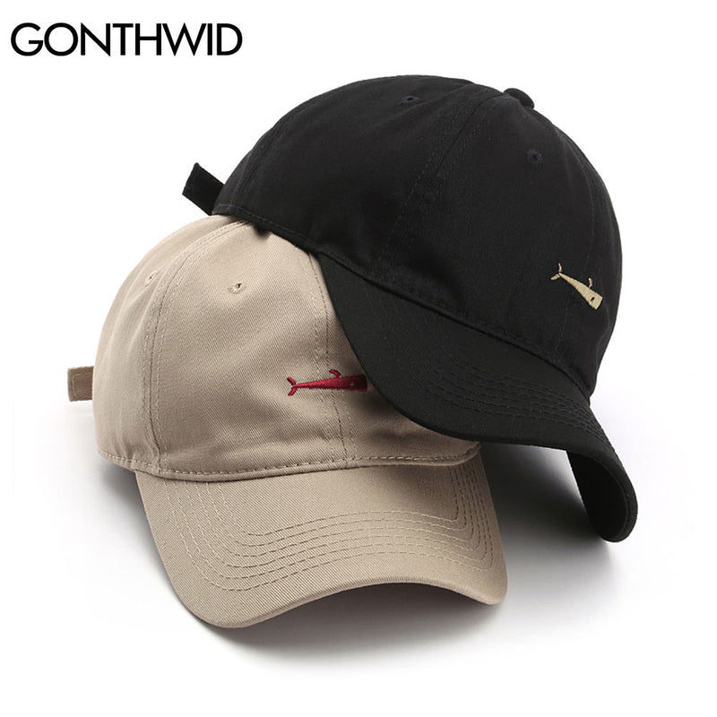 GONTHWID Embroidered Fish Adjustable Baseball Caps Casual Solid Color Cotton Curved Sun Visor Hats Men Women Fashion Sun Hat