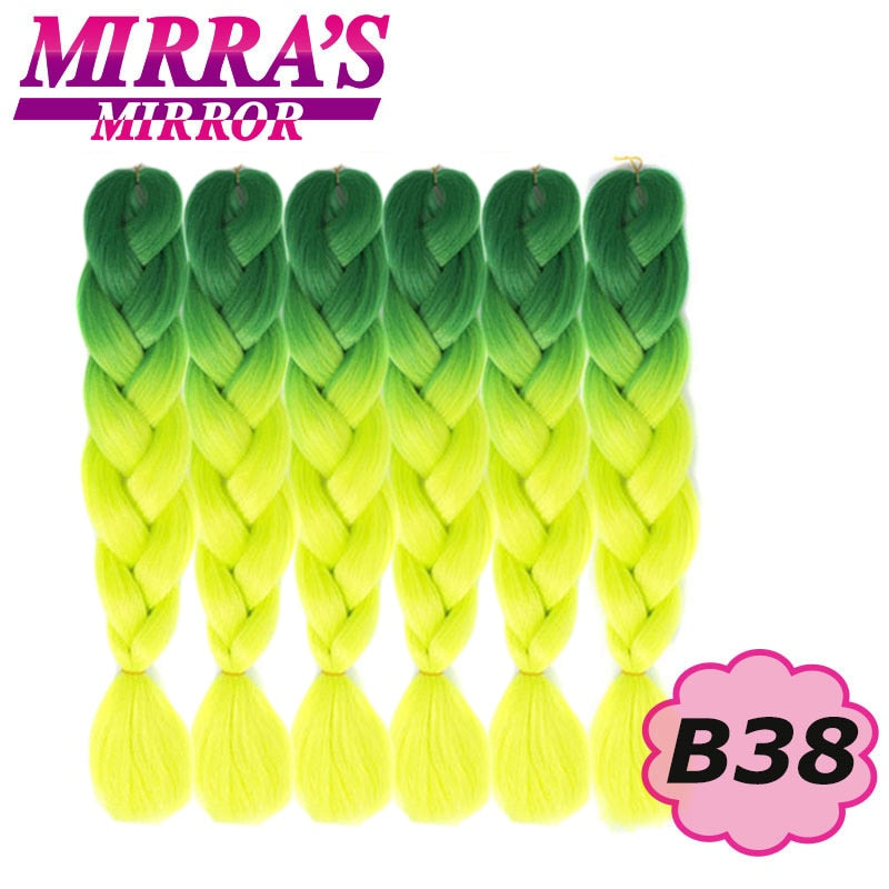 Trenzas Jumbo de 24 pulgadas, cabello sintético para caja trenzada, extensiones de cabello trenzado Ombre, tres tonos, negro, marrón, azul, rosa, espejo de Mirra