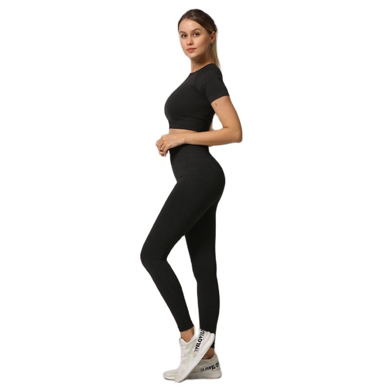 Conjunto de Yoga sin costuras para entrenamiento de mujer, 5 uds., camisetas cortas largas de manga corta para Fitness, mallas para correr, ropa de gimnasio