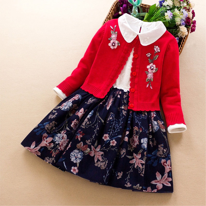 Elegant Girls clothing set new 2022 spring autumn Kids princess coat+dress 2Pcs suit for girl party children clothes 3 5 8 9Year