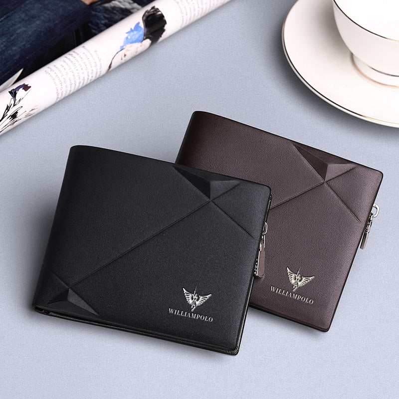 WILLIAMPOLO Men's Slim Wallet Genuine Leather Mini Purse Casual Design Bifold Brand Short Wallet Carteira Masculina PL191431SMT