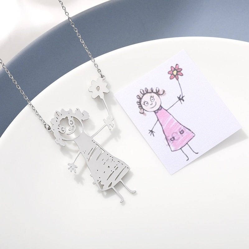 Customized Children Drawing Necklace For Women Chain Stainless Steel Custom Photo Kid Art Personalized Jewelry Dropshipping