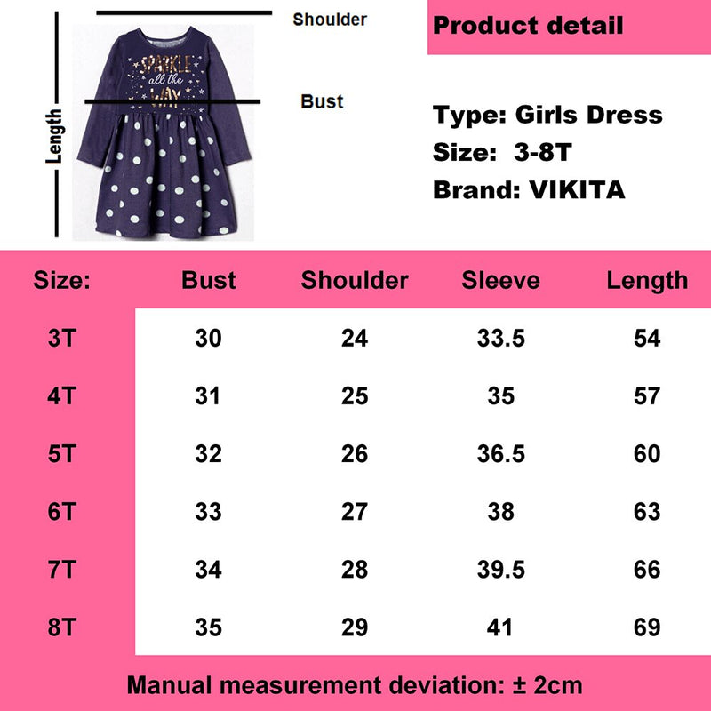 VIKITA Mädchen Baumwollkleid Kinder Cartoon Applizierte Vestidos Kinder Freizeitkleidung Kleidung Mädchen Langarm Patchwork Kleider