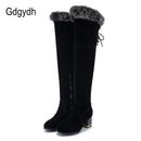 Gdgydh, botas de invierno de piel Natural para mujer, botas largas hasta la rodilla, zapatos de invierno de tacón cuadrado, suela de goma impermeable para mujer de talla grande 46