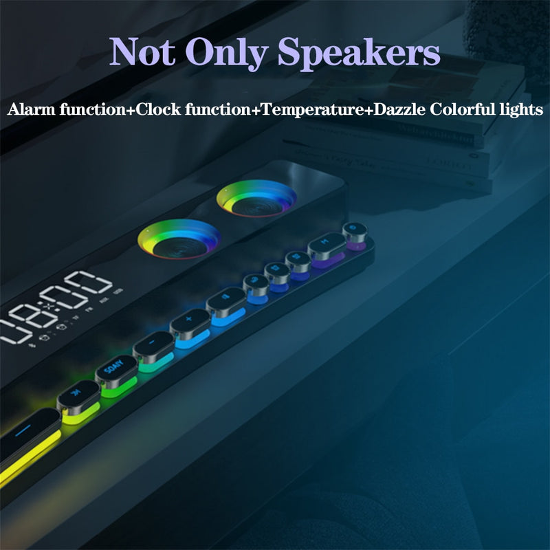 Clock Bluetooth Wireless Game Speaker soundbar 3D Stereo Subwoofer,Computer Loudspeaker with light,soundbar for tv home theater