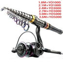 1.8-3.6m Carbon Fiber Spinning Fishing Rod 5.2:1 Fishing Reel Combo Telescopic Fishing Pole Spinning Reel Kit Pesca