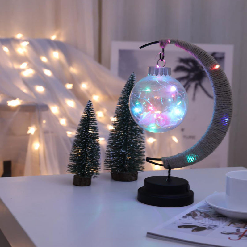Linterna LED, luz nocturna para habitación, decoración navideña, lámpara Lunar encantada, adorno para el hogar, cuerda de cáñamo hecha a mano, luz de bola de arte del hierro