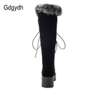 Gdgydh, zapatos de invierno con cordones, botas de nieve para mujer, botas de piel auténtica para mujer, tacón grueso de ante hasta la rodilla, cálido para exteriores con cremallera, talla grande 43