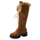 Gdgydh, zapatos de invierno con cordones, botas de nieve para mujer, botas de piel auténtica para mujer, tacón grueso de ante hasta la rodilla, cálido para exteriores con cremallera, talla grande 43