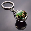 Animals Keychain Cat Dog Bear Peacock Rabbit Squirrel Phoenix Double Side Glass Ball Pendant Keyring