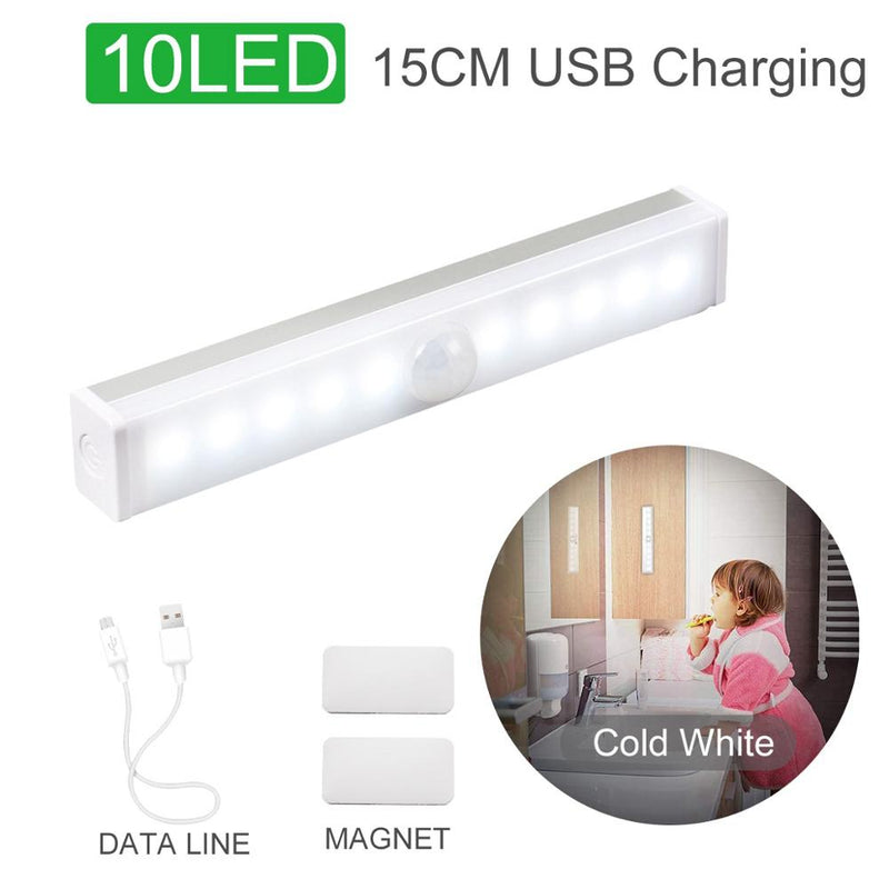 Luz con Sensor de movimiento USB/batería, luz para debajo del armario, para dormitorio, armario, cocina, armario, lámpara de luz Led para decoración del hogar