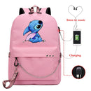 Disney Kawaii Stitch Bag Zipper USB Charging Mochila Capacity Backpack Women Kpop School Bags for Teenage Girls Students