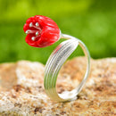 Anillo de oro de 18 quilates de Plata de Ley 925 auténtica de Lotus Fun, joyería fina hecha a mano de Coral rojo, anillos de flores de lirio de los valles para regalo de mujer