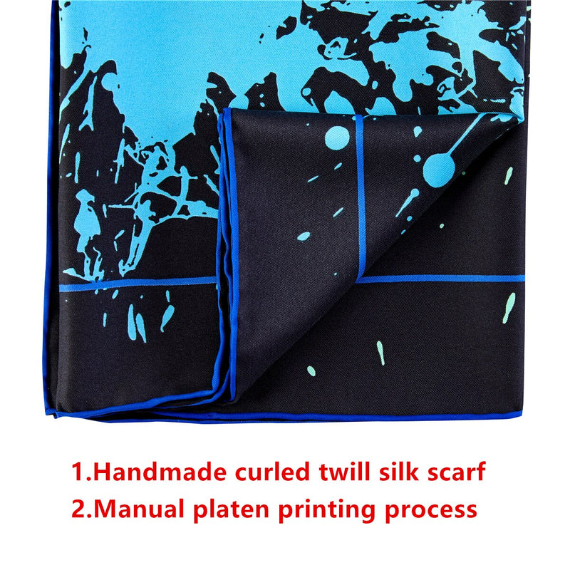 90 cm "Splash Ink" Twill Seidenschal Damen Quadratischer Schal Marke Hijab Schal Foulard Bandana Handgefertigte gekräuselte neue Design-Kopftücher