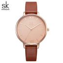 Relojes Shengke para mujer, reloj de pulsera de marca de lujo, reloj de cuero para mujer, reloj de cuarzo Ginebra a la moda para mujer, reloj femenino nuevo SK