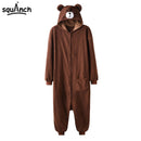 Bear Onesie Women Men Kigurumis Animal Pajama Cartoon Slippers Festival Homewear Winter Warm Suit Zipper Button Overalls