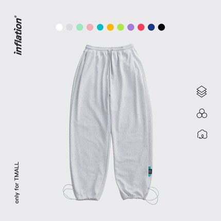 Pantalones de chándal de algodón en blanco inflados para hombre, ropa de calle, pantalones para correr con cordón, pantalones de chándal de ocio Unisex, pantalones de chándal