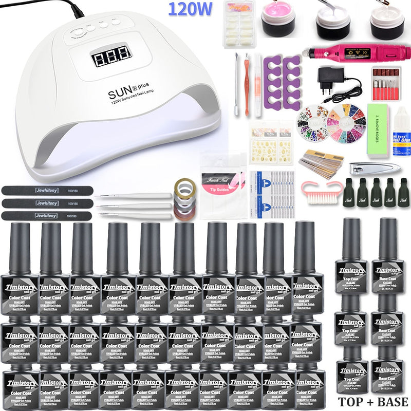 Juego de manicura con lámpara de uñas Led UV 120 W/54 W juego de uñas 30/20 colores Kit de esmalte de uñas de Gel juegos de herramientas con taladro de uñas