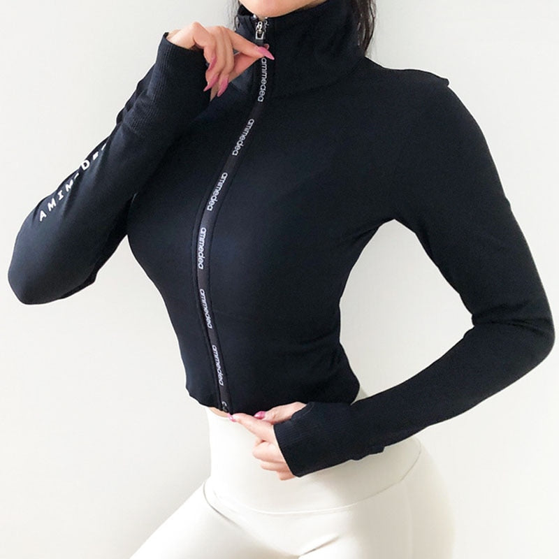 Woman Jerseys Sport shirt Women Jacket Long Sleeves Crop top Sports  Fit Fitness Yoga Top Workout Jacket Female Gym Shirts