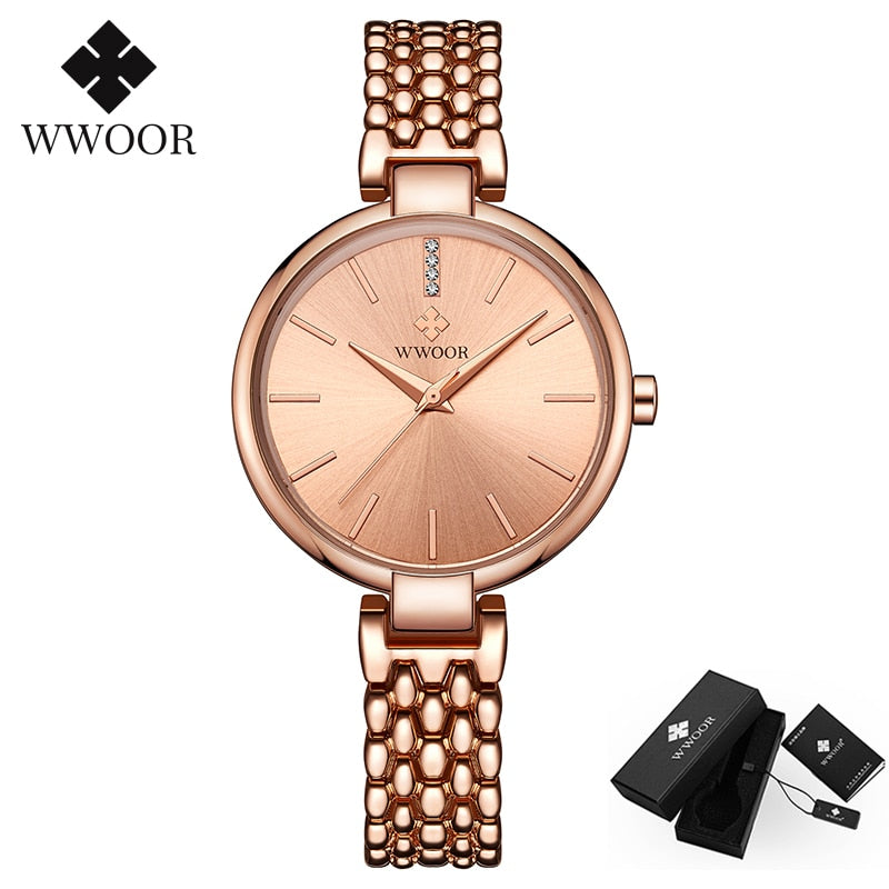 WWOOR Elegante Damenuhr Diamant-Quarz-Armbanduhren Set-Top-Marke Luxus Damen Kleid Armbanduhr Uhr Relogio Feminino