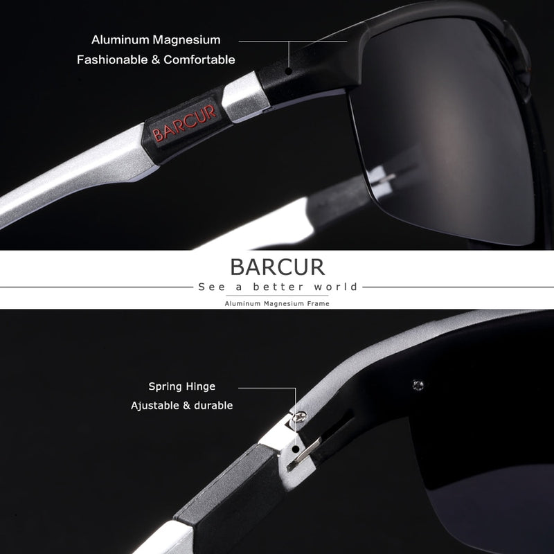 BARCUR, gafas de sol deportivas de aluminio y magnesio, gafas de conducción ligeras polarizadas para hombres y mujeres