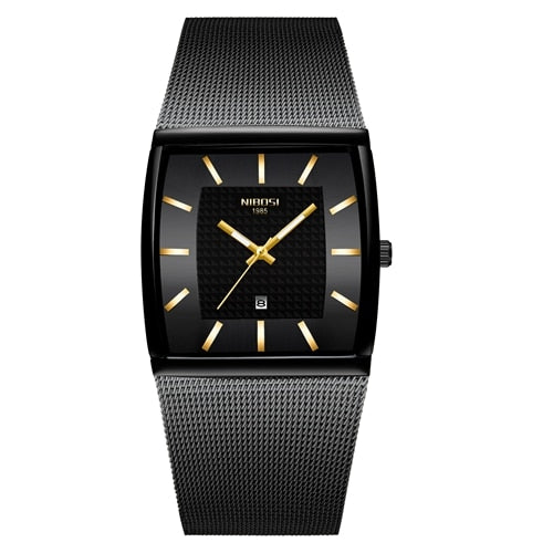 NIBOSI, relojes para hombre, marca superior, reloj de cuarzo cuadrado azul de lujo, reloj de pulsera dorado resistente al agua para hombre, reloj Masculino