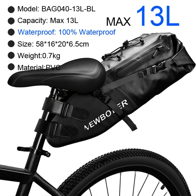 NEWBOLER Fahrradtasche Wasserdicht 13L Große Kapazität Fahrrad Satteltasche Radfahren Faltbare Hecktasche MTB Rennrad Kofferraum Bikepacking