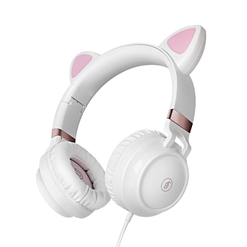 Cute Cat Ear Headphone Wired Headphones Muisc Stereo Earphones Wired Headset with Microphone Adult Girl Kid Child Headset Lovely