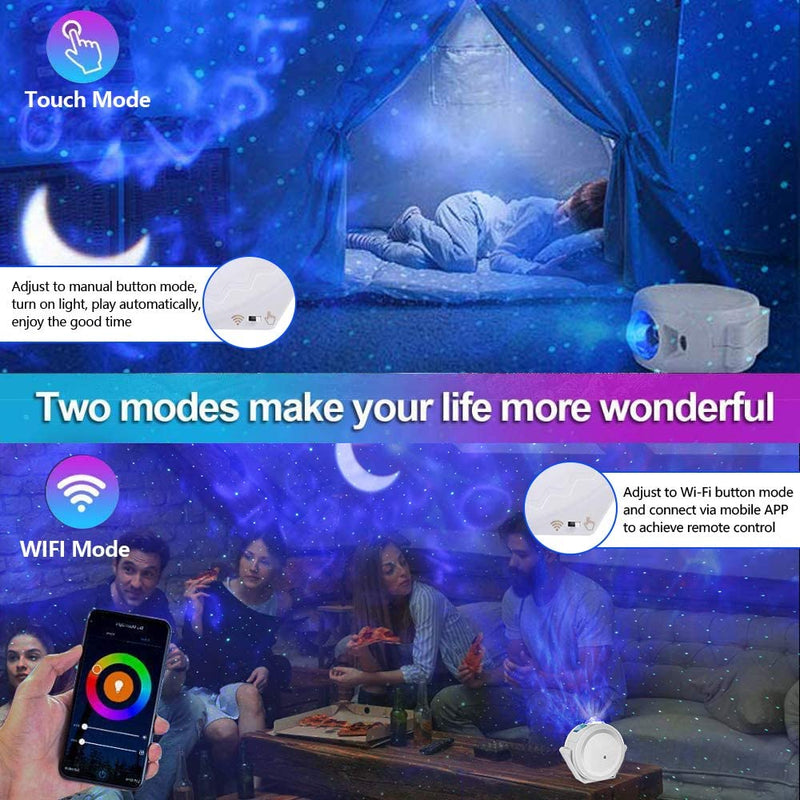 Smart life wifi APP proyector de cielo estrellado galaxy proyector estrellas luna océano voz control de música LED lámpara de luz nocturna para regalo de chico