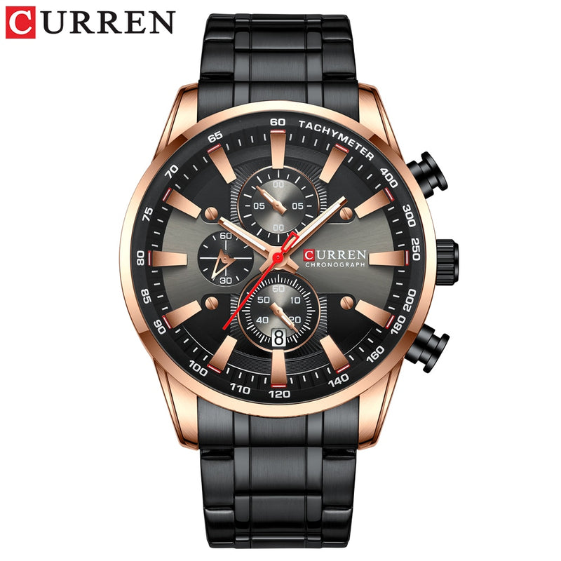 CURREN Herrenuhren Sportliche Luxus-Chronographen-Armbanduhren für Herren Quarz-Edelstahlband-Uhr mit Leuchtzeigern