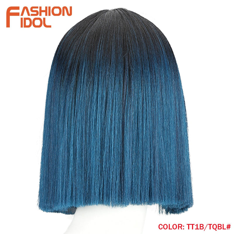 FASHION IDOL 10 Inch Bob Wigs Straight Hair Lace Wigs For Women Cosplay Wigs Heat Resistant Fake Hair Synthetic Free Shipping