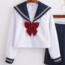 Bonito traje de marinero, conjuntos de uniformes escolares JK de manga larga para niñas, camisa blanca y falda plisada azul oscuro, trajes de Cosplay para estudiantes