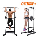 OneTwoFit Pull Up Bar Dip Station Power Tower Large Wide Push Up Station Fitness Equipment for Home Gym Exercise Chin Up Bar