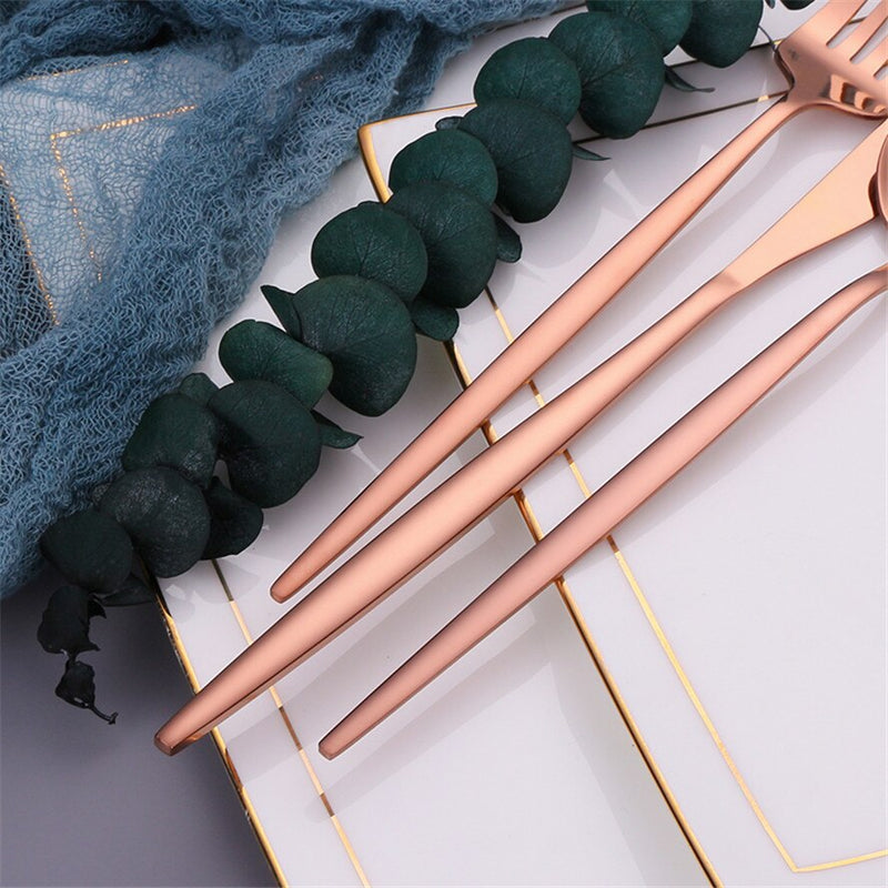 Cutlery Set Rose Gold Dinnerware Set 18/10 Stainless Steel Knife Fork Spoon  Kitchen Tableware Set Flatware Wholesale Cutlery