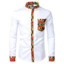 Dashiki African Herrenhemd Patchwork Pocket Africaine Print Shirt Herren Ankara Style Langarm Design Kragen Herrenhemden