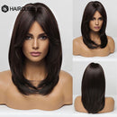 Medium Length Ombre Brown to Blonde Straight Hair Wigs with Bangs Synthetic Wigs for Women Cosplay Heat Resistant Natural Wigs