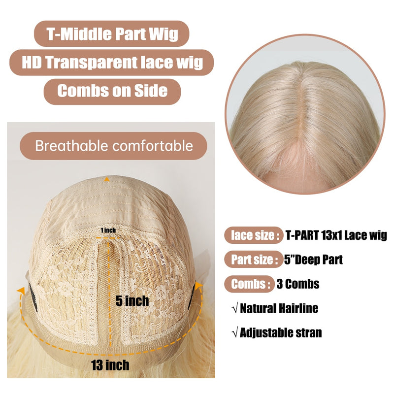 EASIHAIR Long Silky Straight Brown Blonde T Part Lace Wigs with Baby Hair High Density Heat Resistant Synthetic Wigs for Women