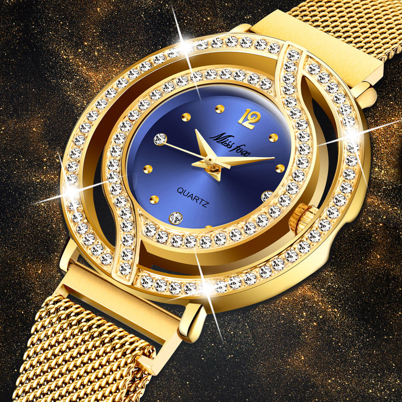 MISSFOX Magnetic Watch Women Luxury Brand Waterproof Diamond Women Watches Hollow Blue Quartz Elegant Gold Ladies Wrist Watch